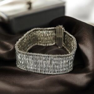 Vintage 925 Sterling Silver - MODERN Wide Wavy Bar Statement 8" Bracelet - 20g